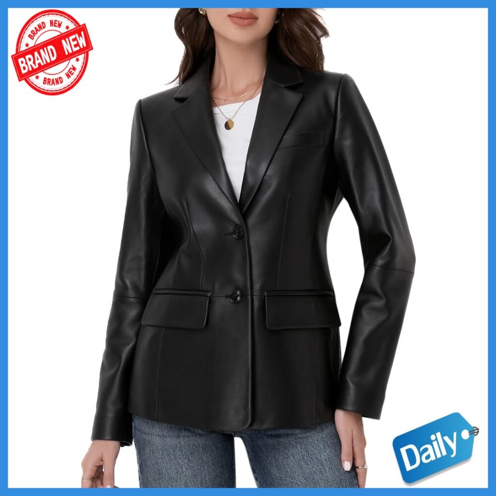 Genuine Lambskin Leather Blazer Jacket Women's Regular Fit Long Sleeve